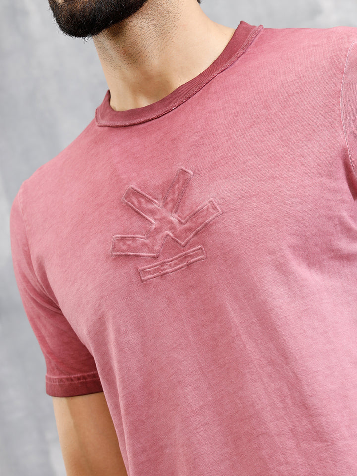 Grunge Pigment Washed T-Shirt With Logo Appliqué On Chest | Maroon