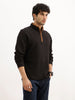 Solid Contrast Quarter Zipper Sweatshirt | Black