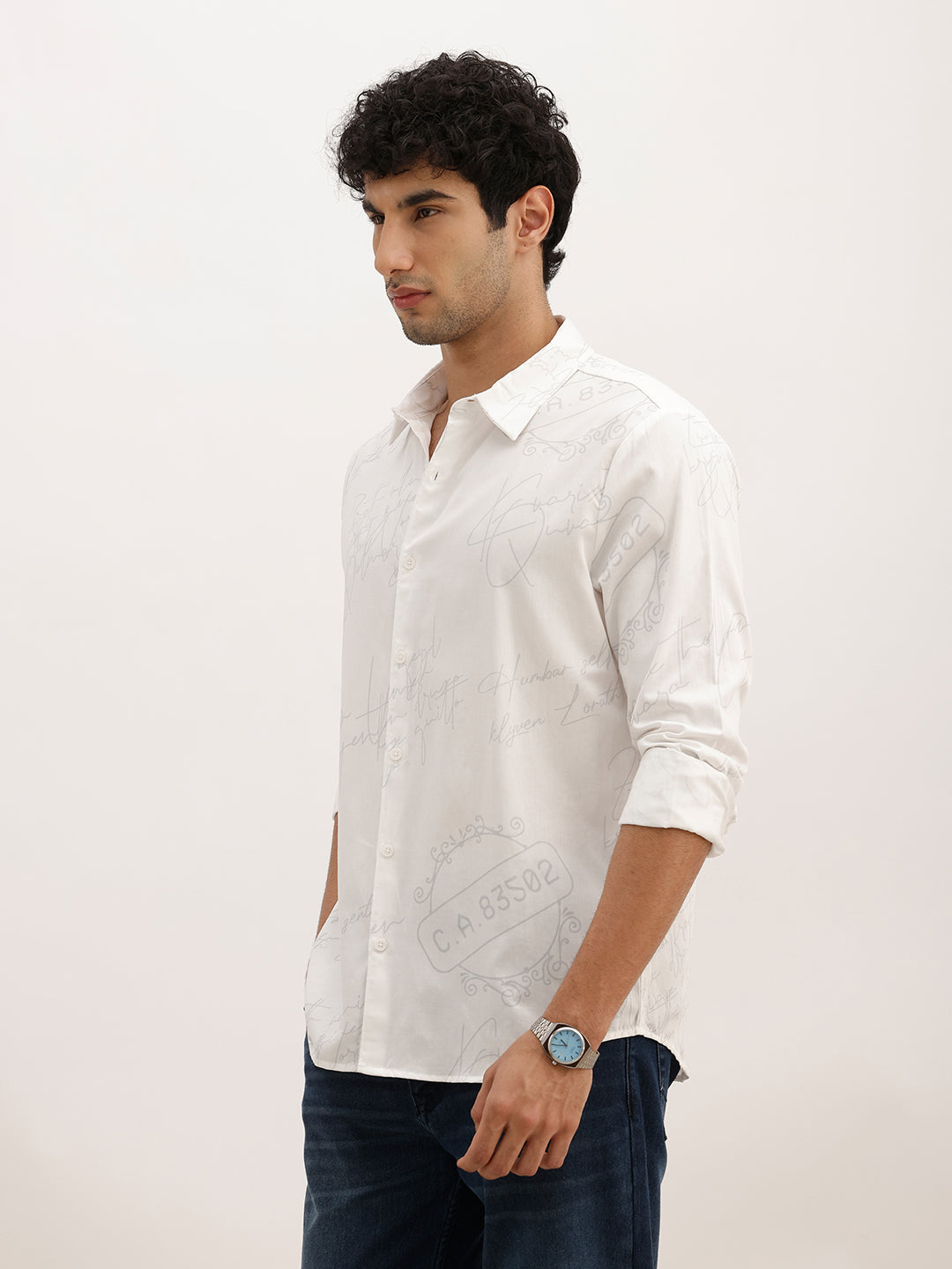 Classic Slim Fit AOP Shirt | White