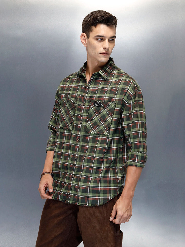 Men's Casual Oversized Fit Checkered Pattern Shirt | Green