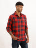 Slim Embroidery Detail Checkered Shirt | Red