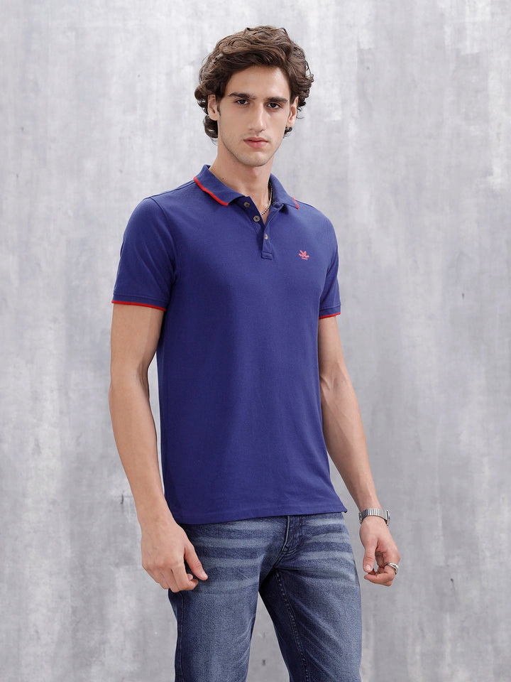 Polo T-Shirt With Contrast Trim Details | Navy Blue