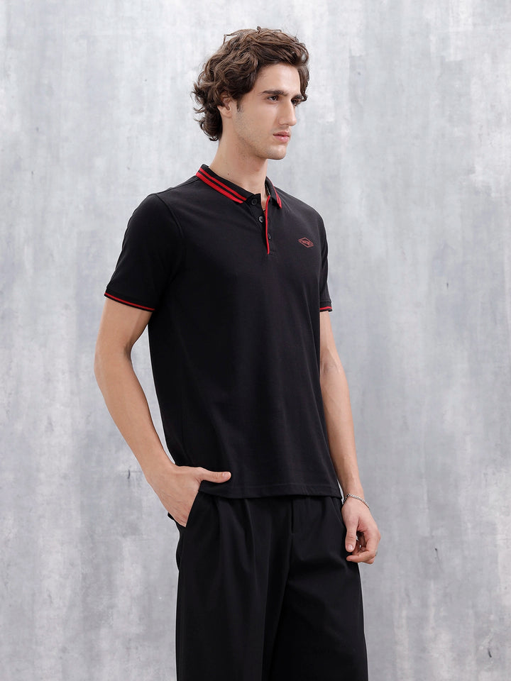 Polo T-Shirt With Contrast Trim Details | Black