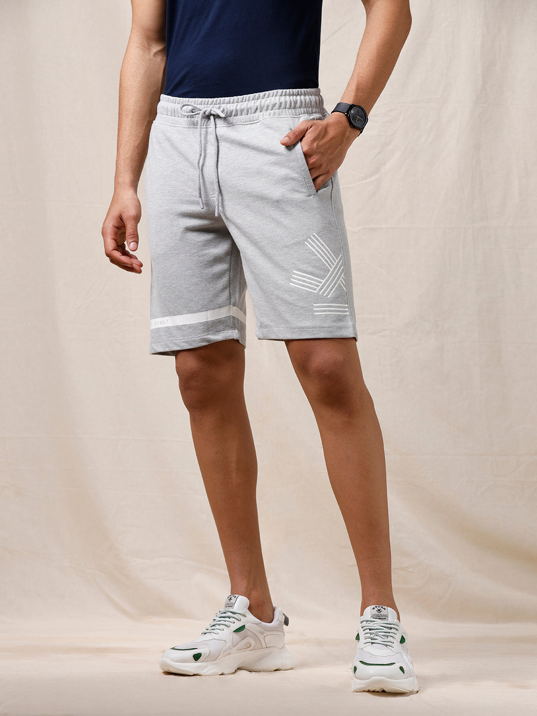 Grey Cotton Shorts With Print