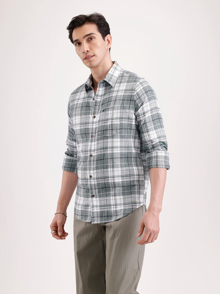 Classic Full Sleeve Checkered Shirt   |  Green
