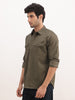 Slim Fit Double Pocket Full Sleeve Shirt | Olive