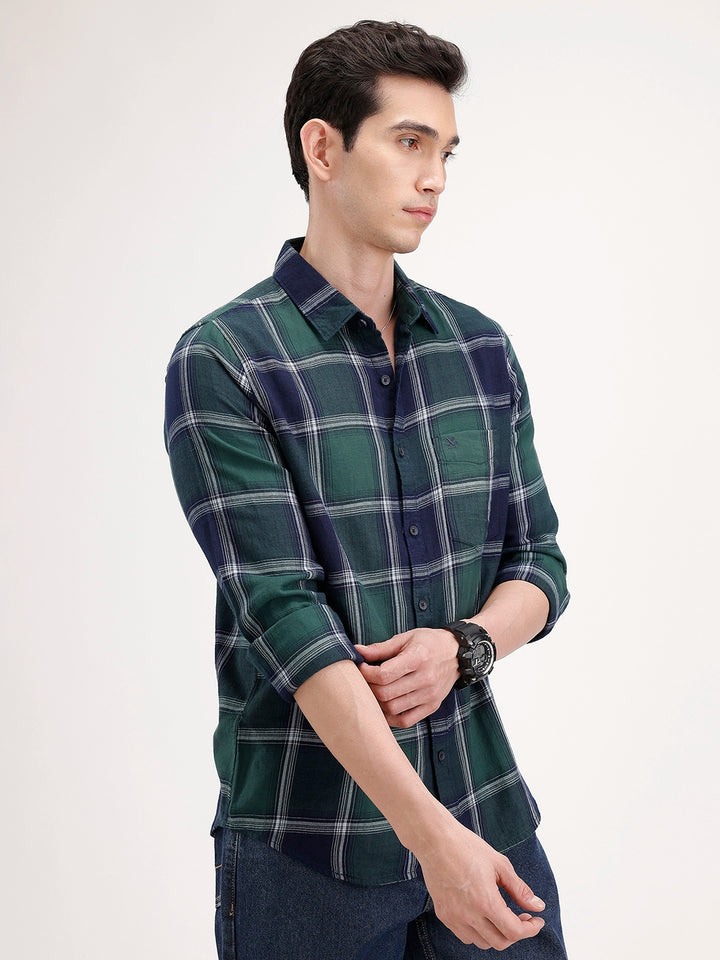 Regular Fit Checkered Shirt | Dark Green