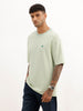 Oversized Contrast Stitch Textured T-Shirt | Light Green