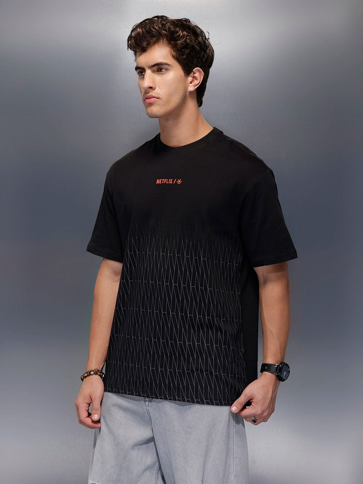 Netflix Placement Printed T-Shirt   |  Black