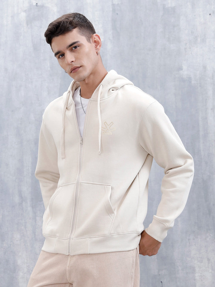 Men’s Solid Zip-Up Hoodie Sweatshirt | Tapioca