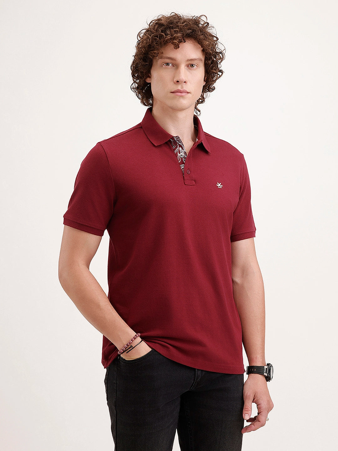 Slim Fit Solid Polo T-Shirt | Maroon