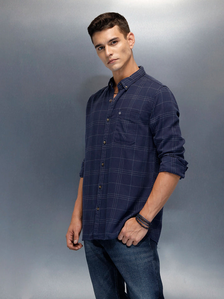 Men's Casual Regualr Fit Checkered Pattern Shirt | Black