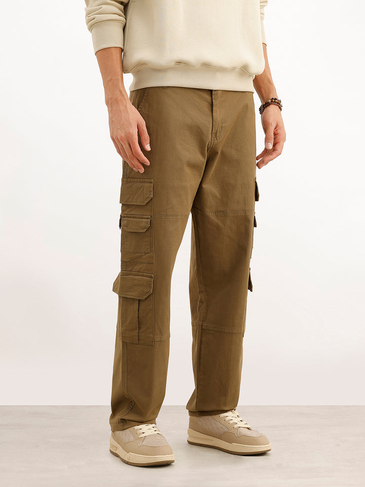 Solid Loose Fit Cargo Trouser | Olive