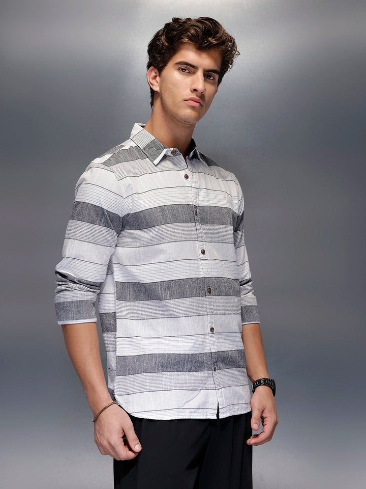 Men's Casual Striped Shirt   |  Off White