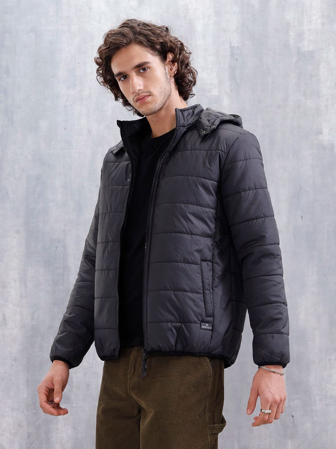 Men's Casual Regular Fit Hooded Puffer Jacker | Black