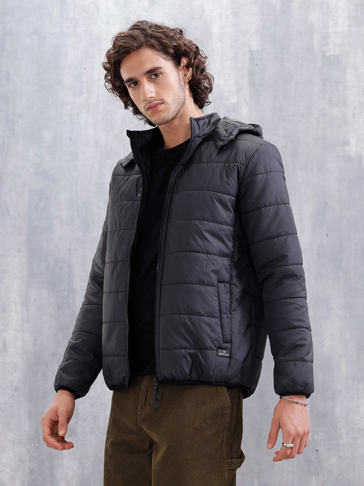 Men's Casual Regular Fit Hooded Puffer Jacker | Black