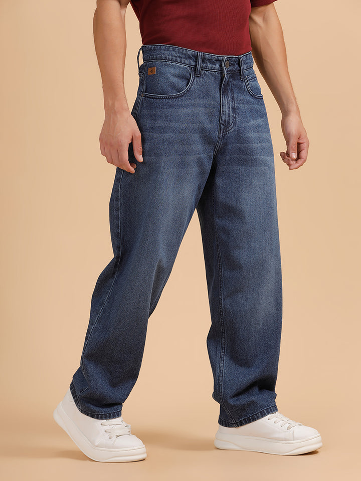 Casual Heavy Fade Loose Fit Jeans| Blue
