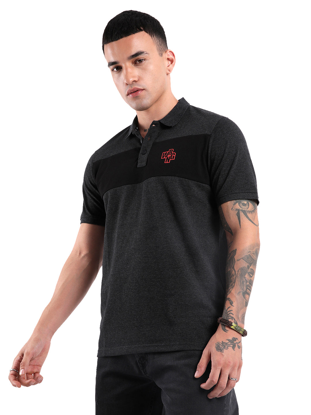 Charcoal Black Colourblocked Polo