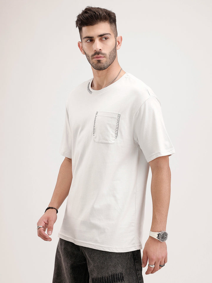 Oversized Embroidered Patch Pocket | White