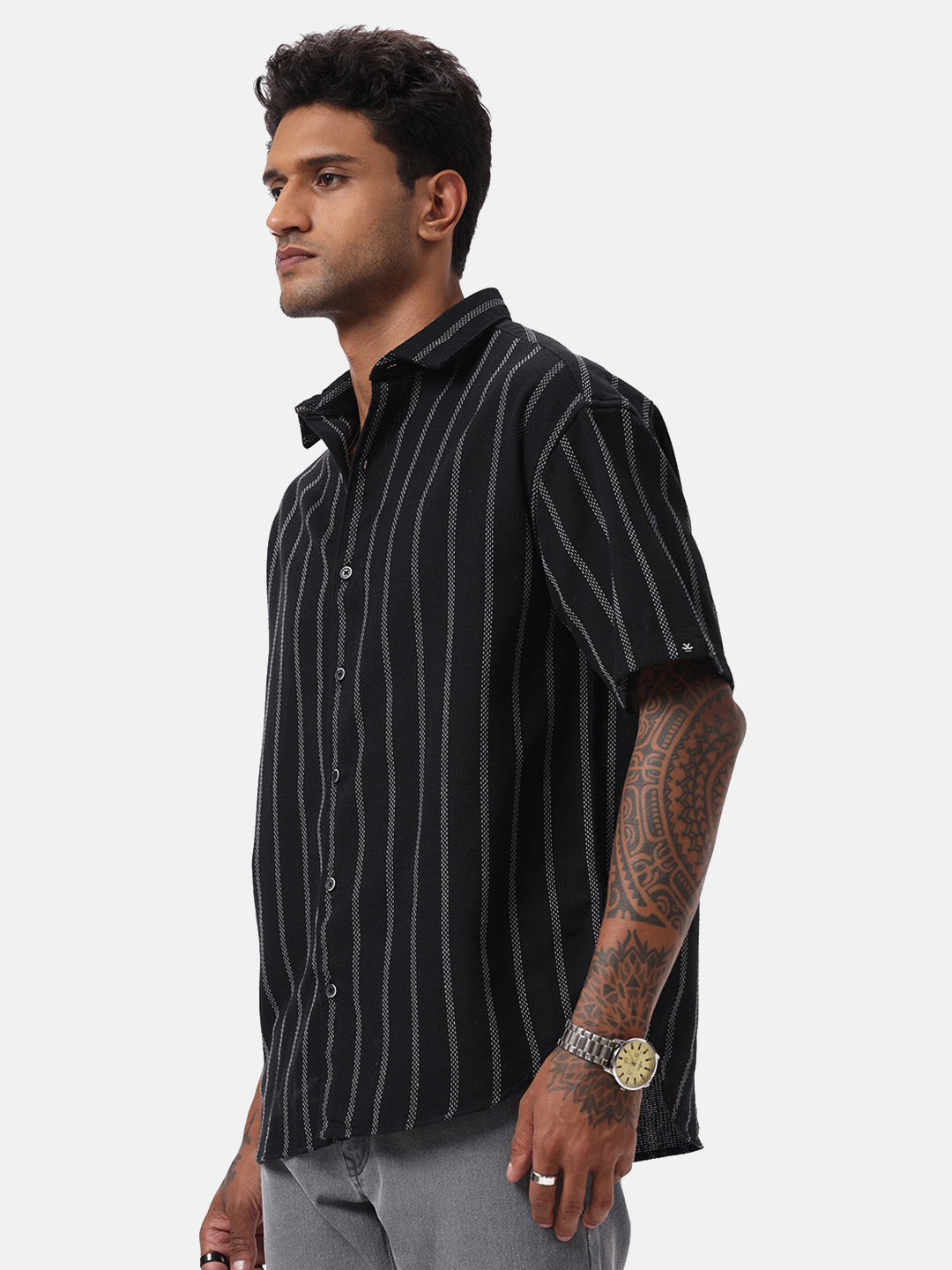 Vertical Striped Black Casual Shirt