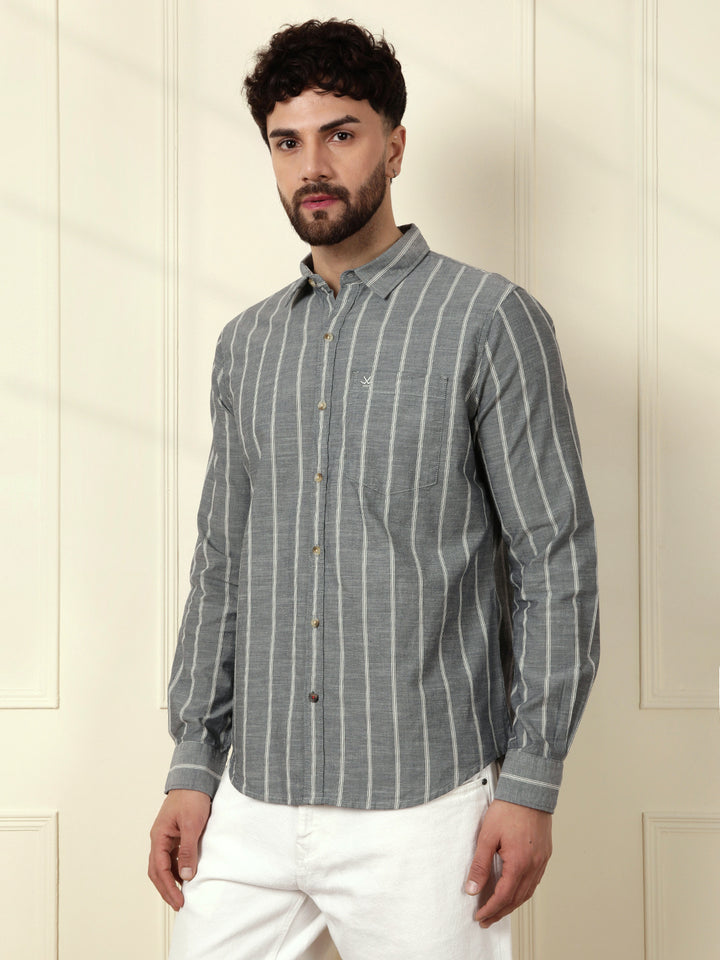 Classic Chambray Striped Shirt | Grey