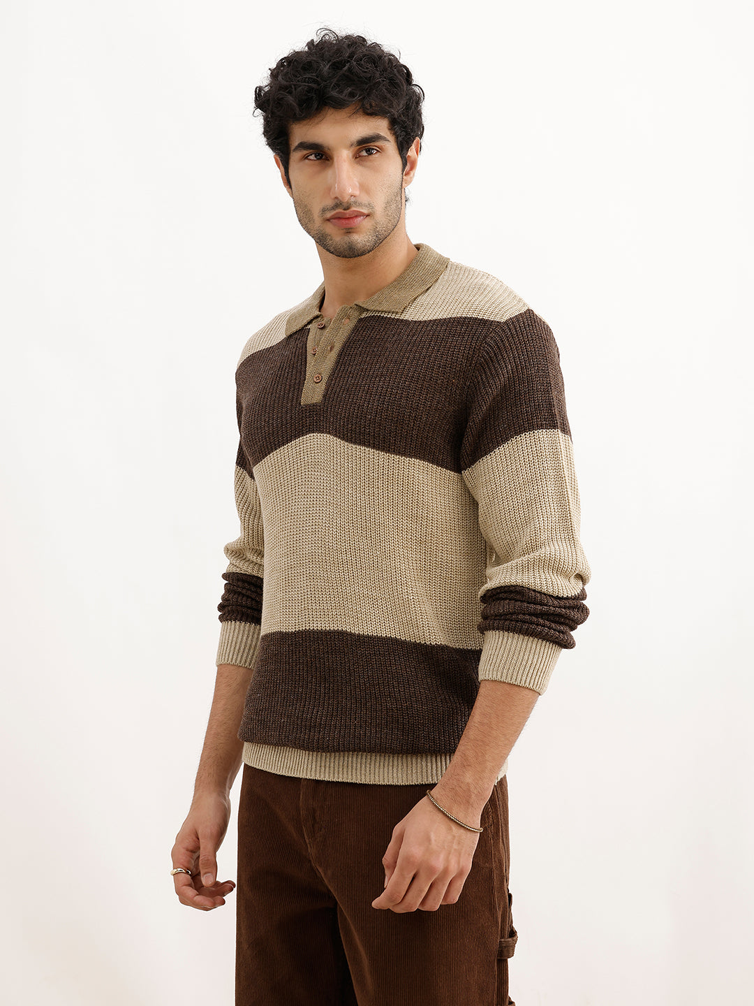 Classic Striped Knitted Sweater | Beige