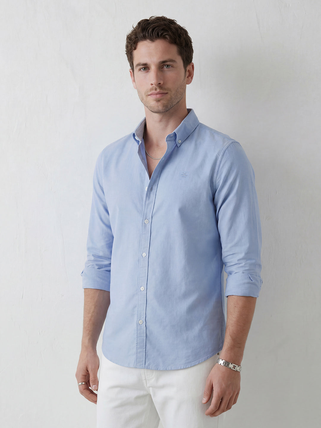 Classic Solid slim fit shirt with refined collar | Blue