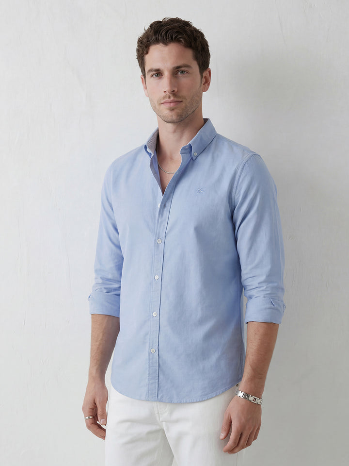 Classic Solid slim fit shirt with refined collar | Blue