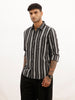 Slim Fit Striped Full Sleeve Shirt | Black