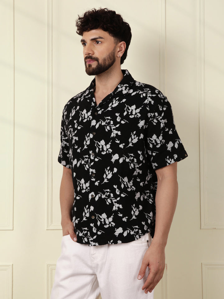Textured Open Dobby AOP Shirt | Black
