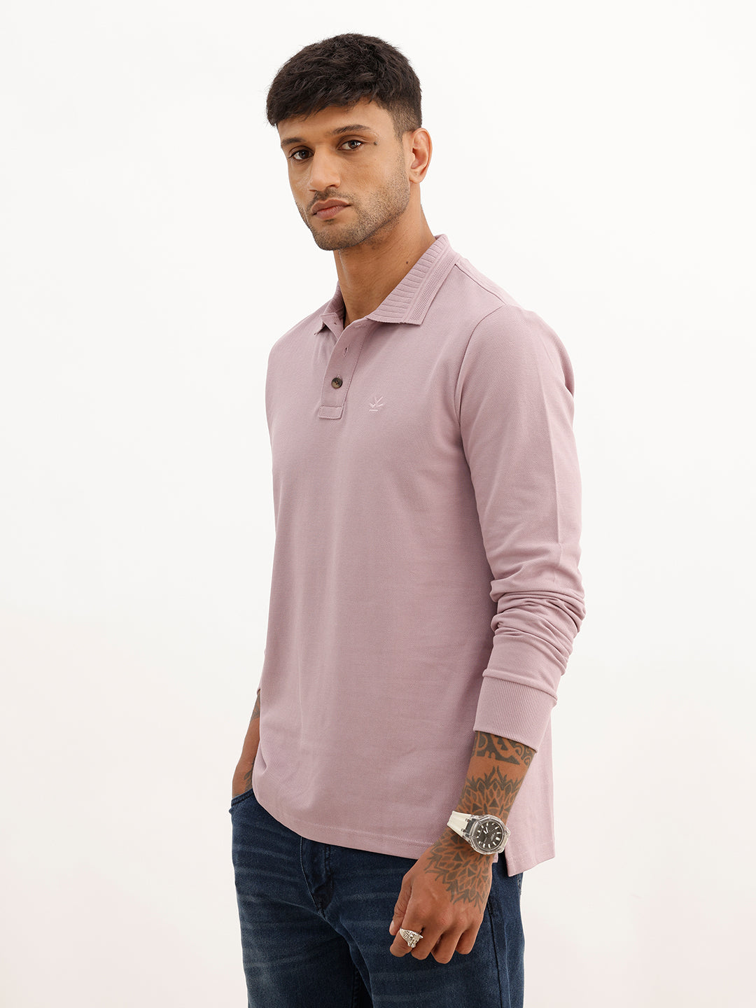 Slim Fit Full Sleeve Polo T-Shirt | Pink