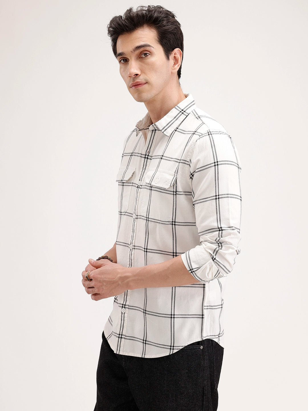 Slim Fit Checkered Shirt | White