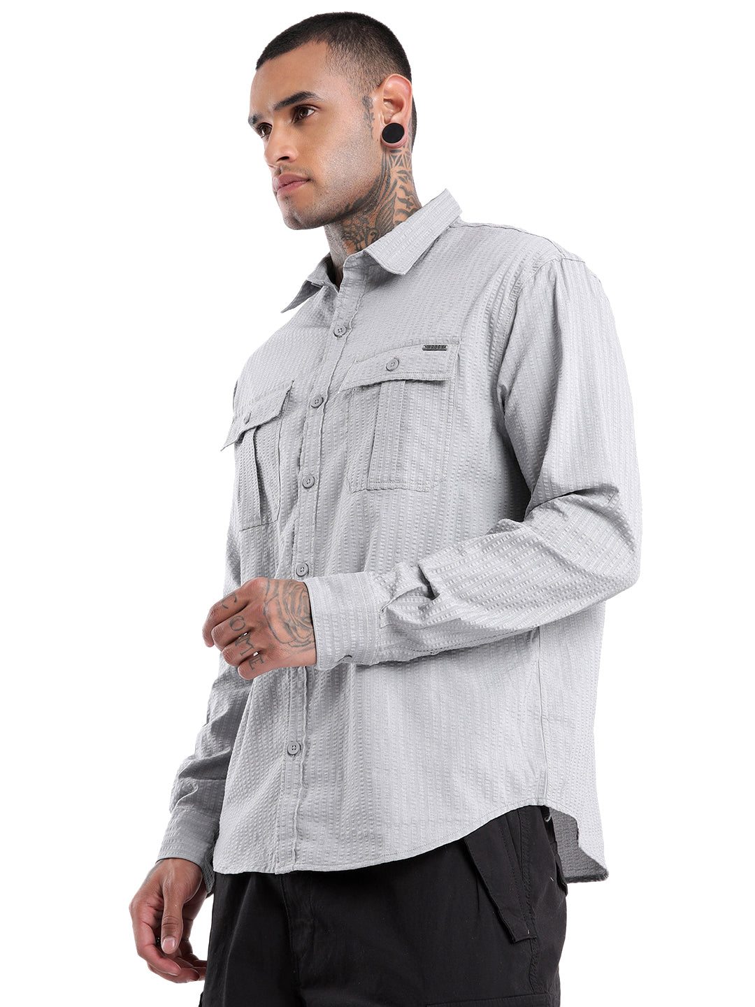 Textured Grey Comfort Fit Shirt