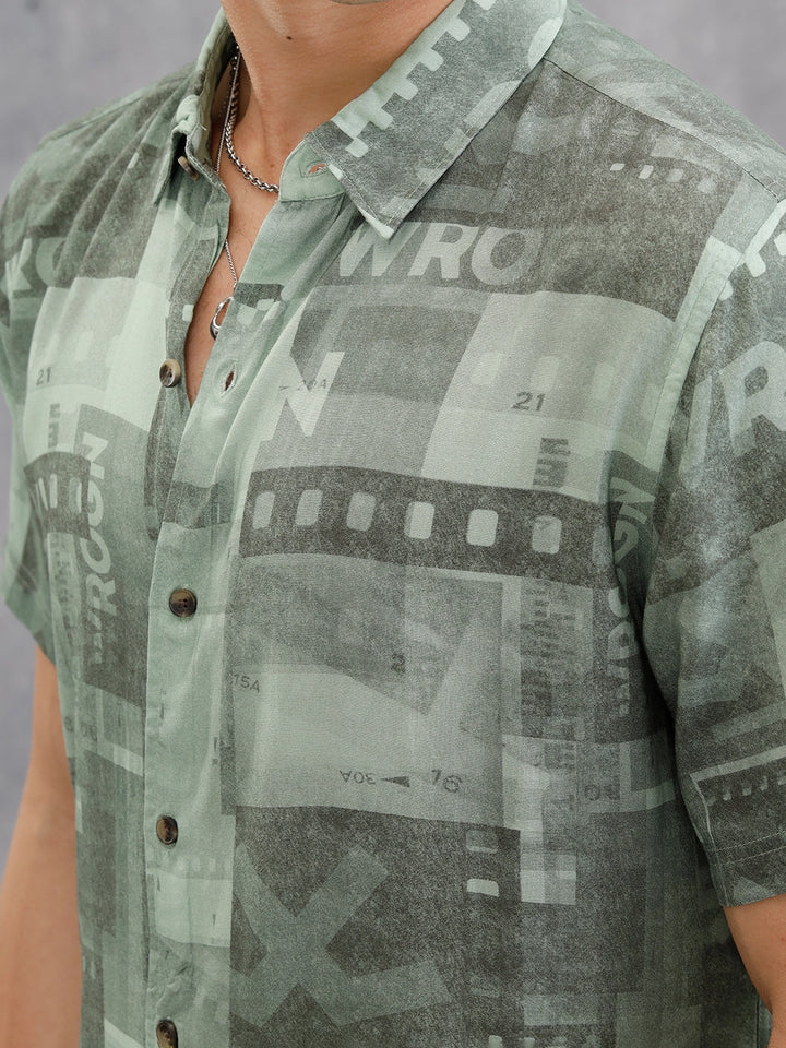 Fluid Viscose Shirt With Photo Reel Print  |  Green