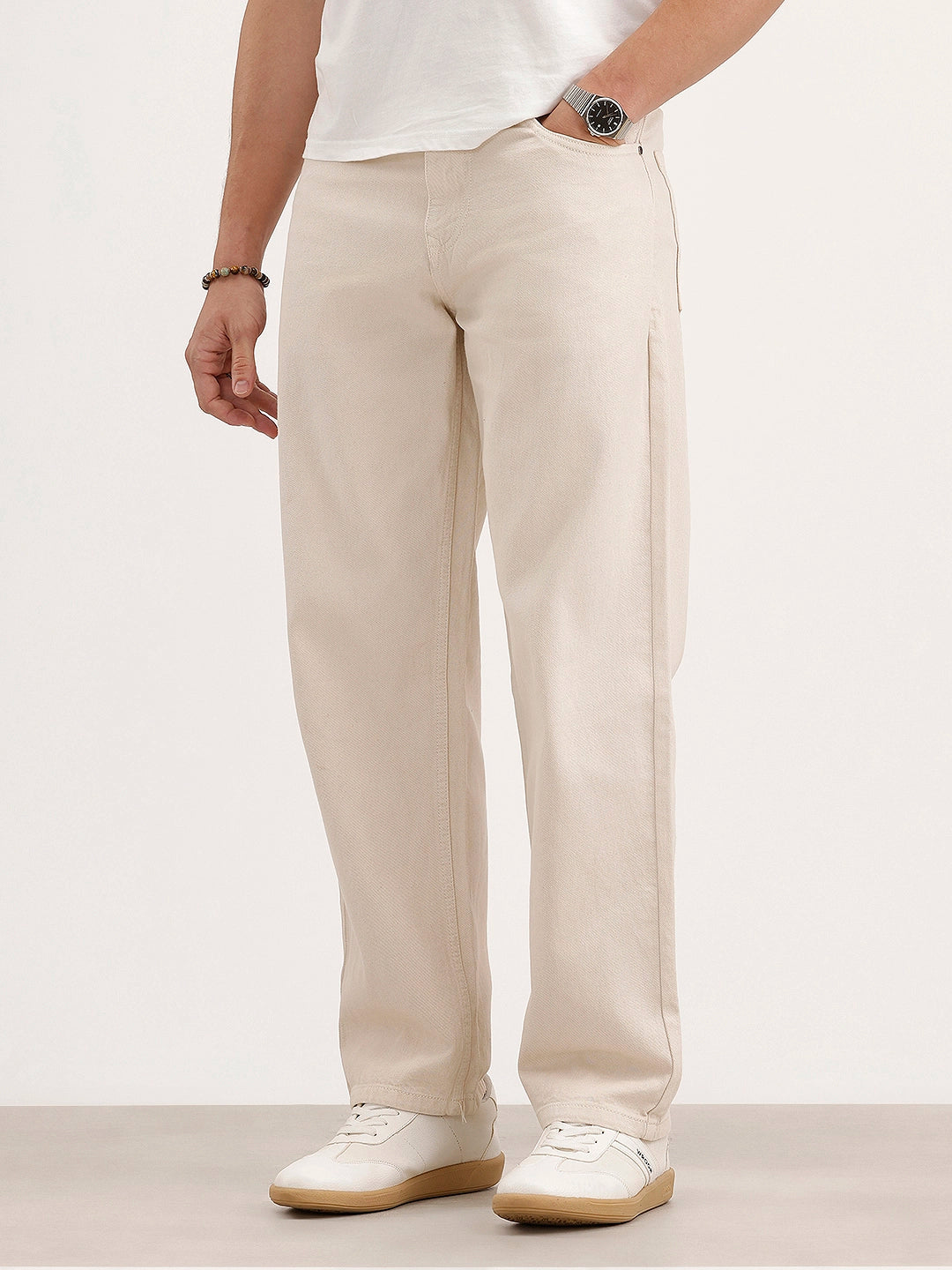 Loose Fit Denim Jeans | Beige