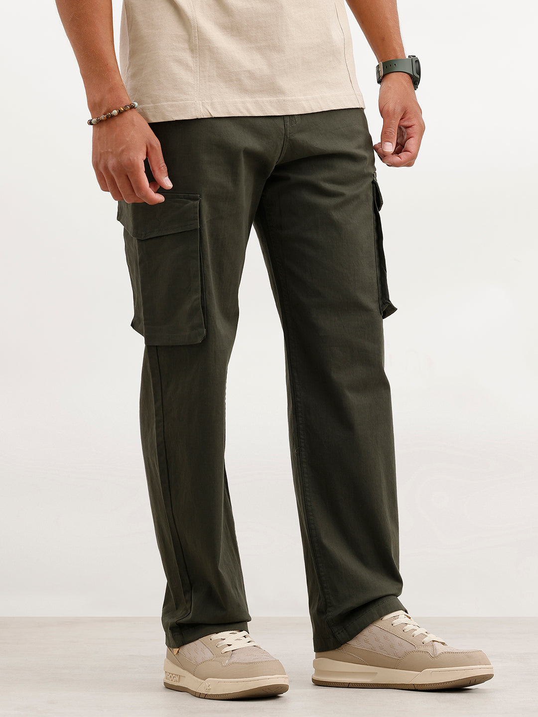 Solid Loose Fit Cargo Trouser | Olive