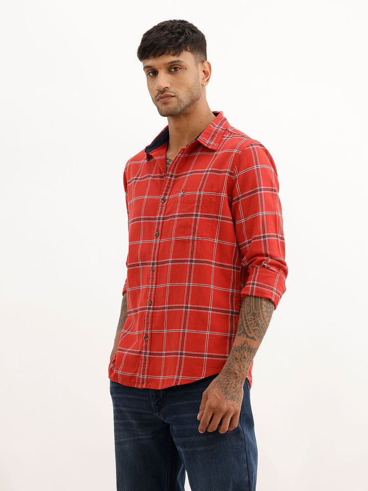 Checkered Slim Fit Full Sleeve Shirt | Red