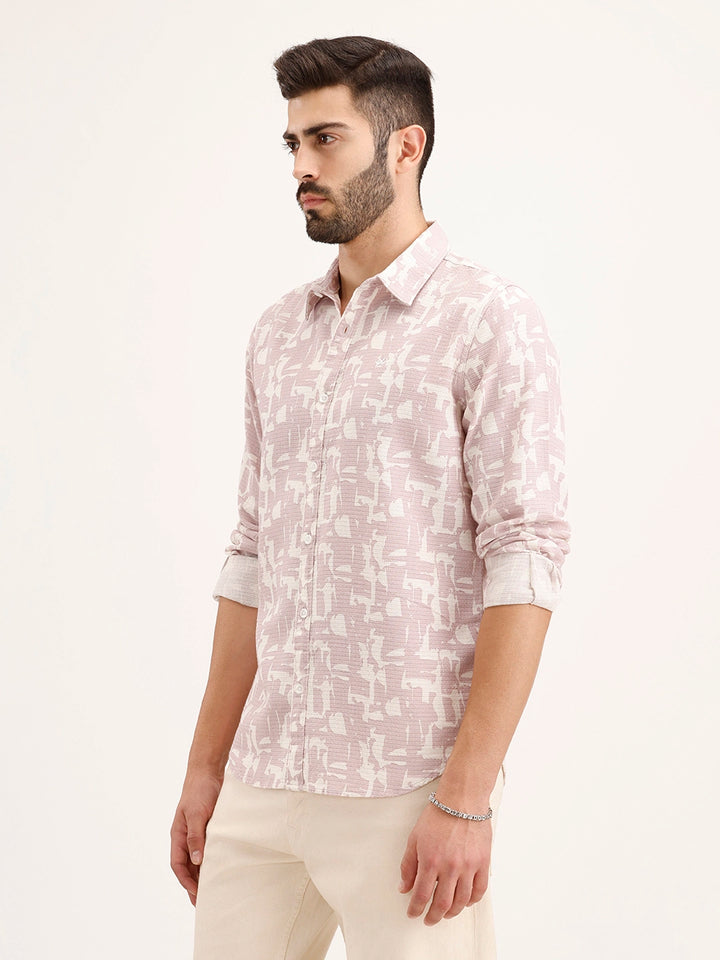 Textured Slim Fit AOP Shirt | Pink