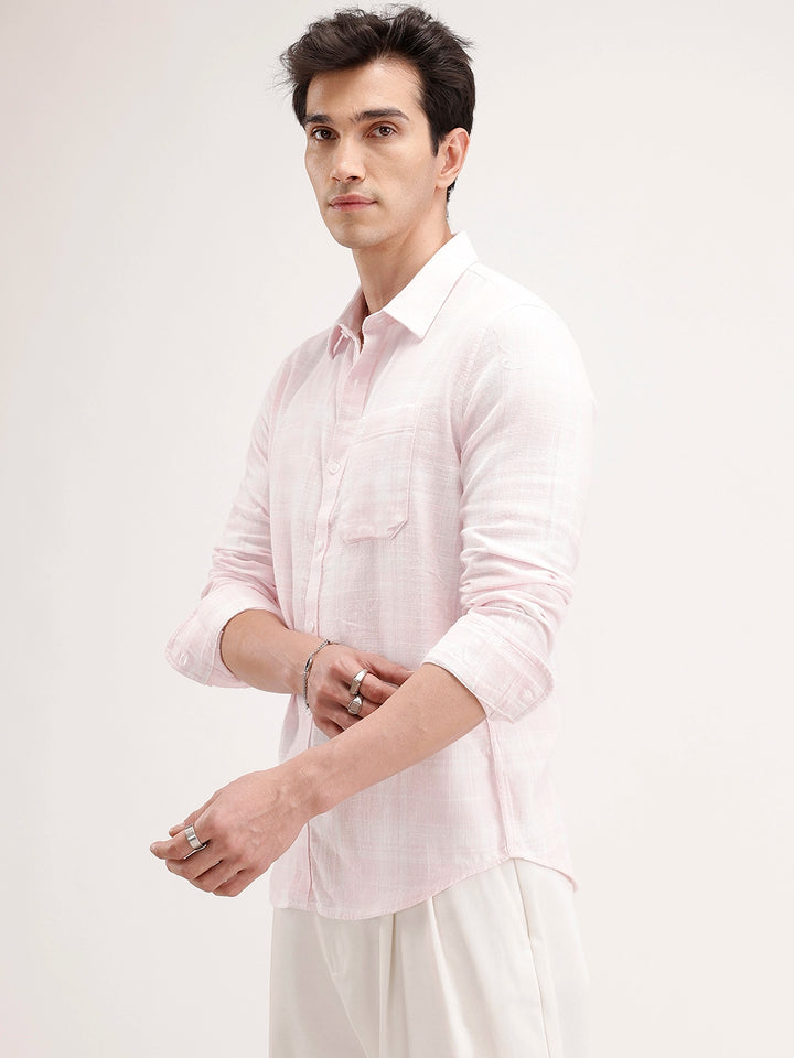 Slim Fit Checkered Shirt | Pink