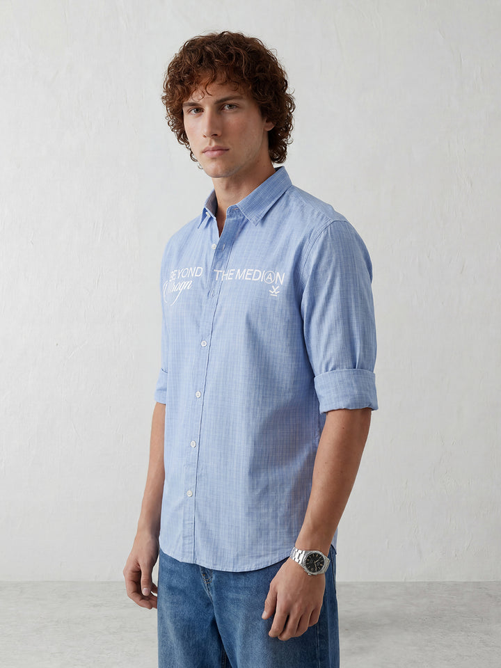 Comfort Fit Placement Printed Shirt | Light Blue