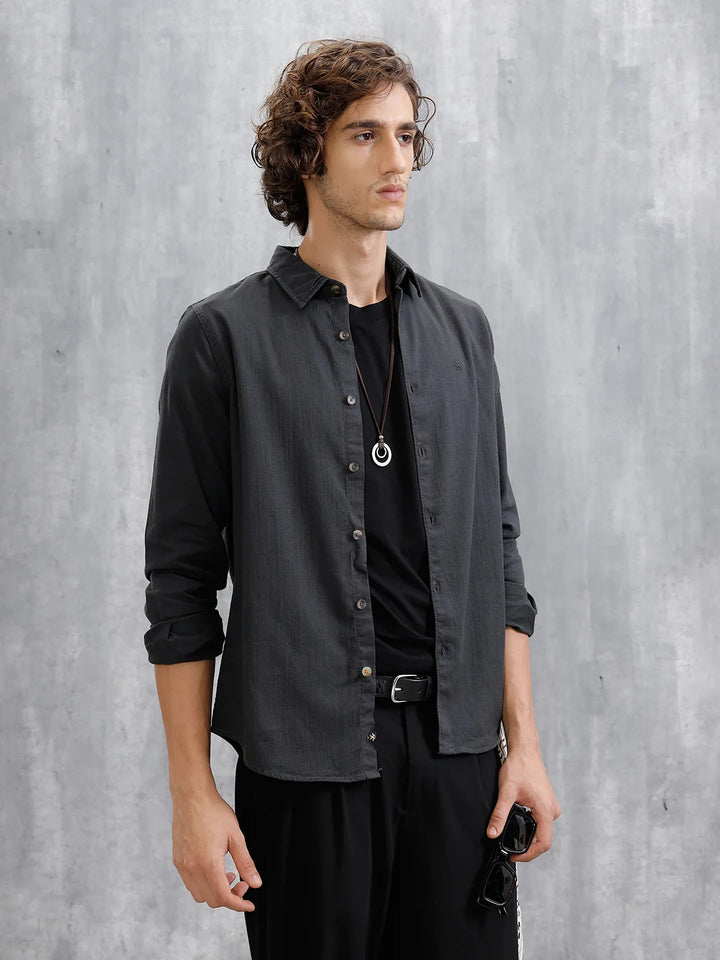 Cotton Slub Overdyed Shirt | Black