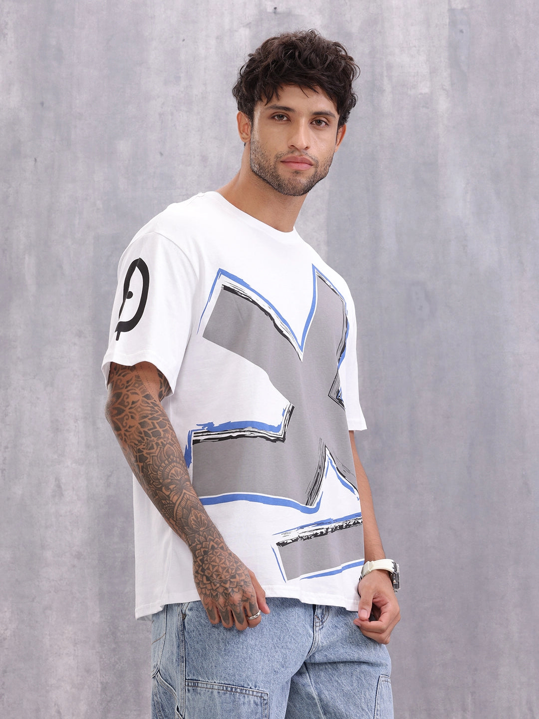 Grafitti Inspired Logo Placement Print Oversized Fit T-Shirt | White
