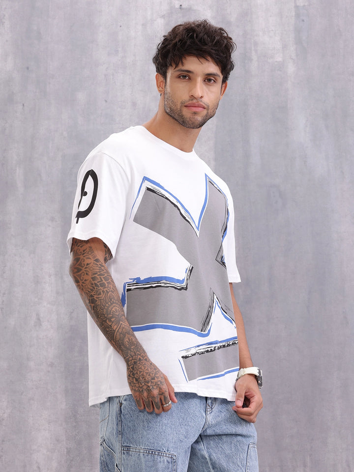 Grafitti Inspired Logo Placement Print Oversized Fit T-Shirt | White