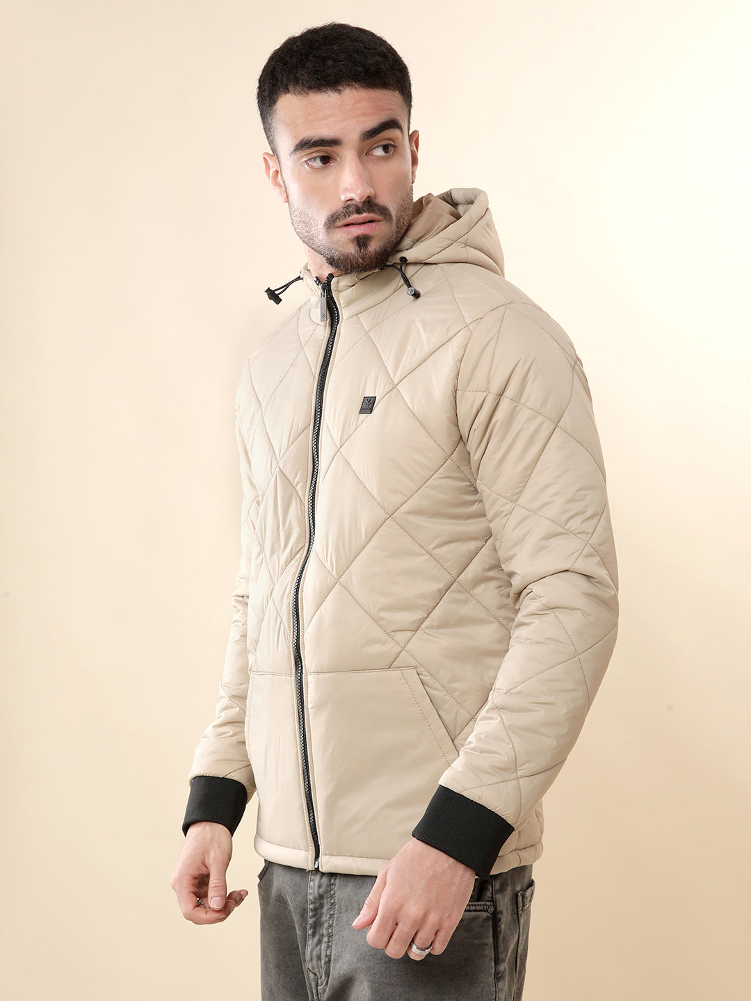 Beige Daze Hooded Puffer Jacket