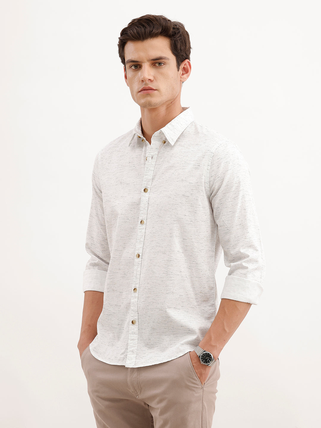Slim Fit AOP Full Sleeved Shirt  | White