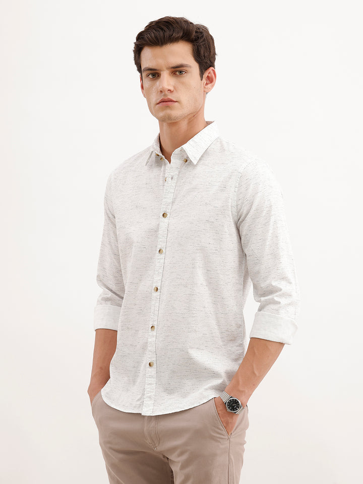 Slim Fit AOP Full Sleeved Shirt  | White