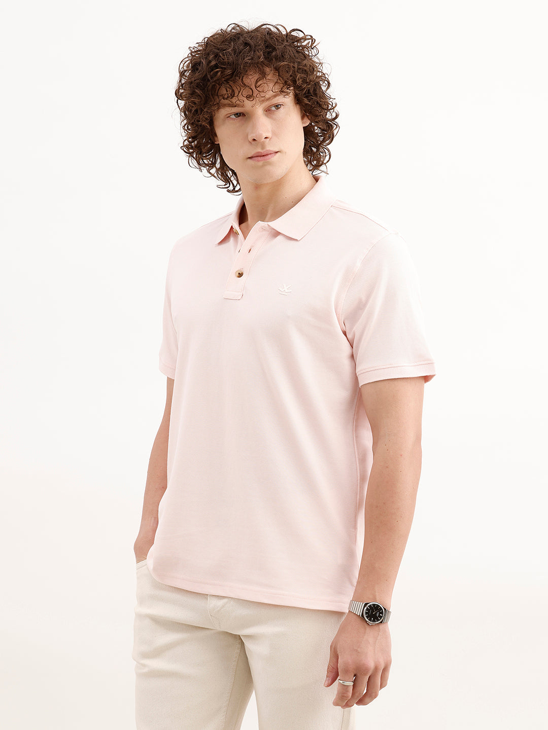 Solid Slim Fit Polo T-Shirt | Pink