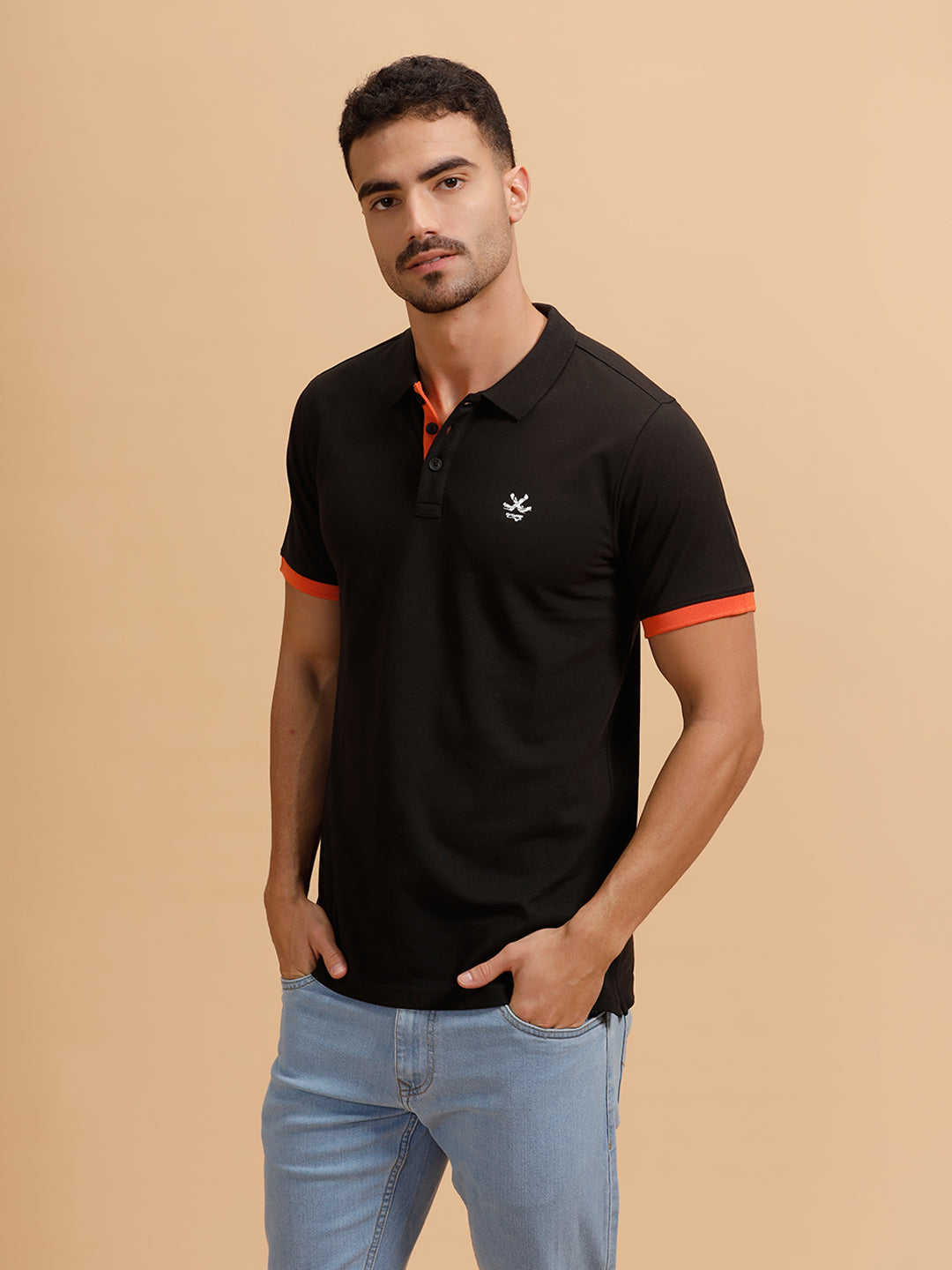 Contrast Details Slim Fit Polo T-Shirt |Black
