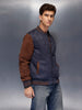 Two-tone suede finish jacket | Navy Blue