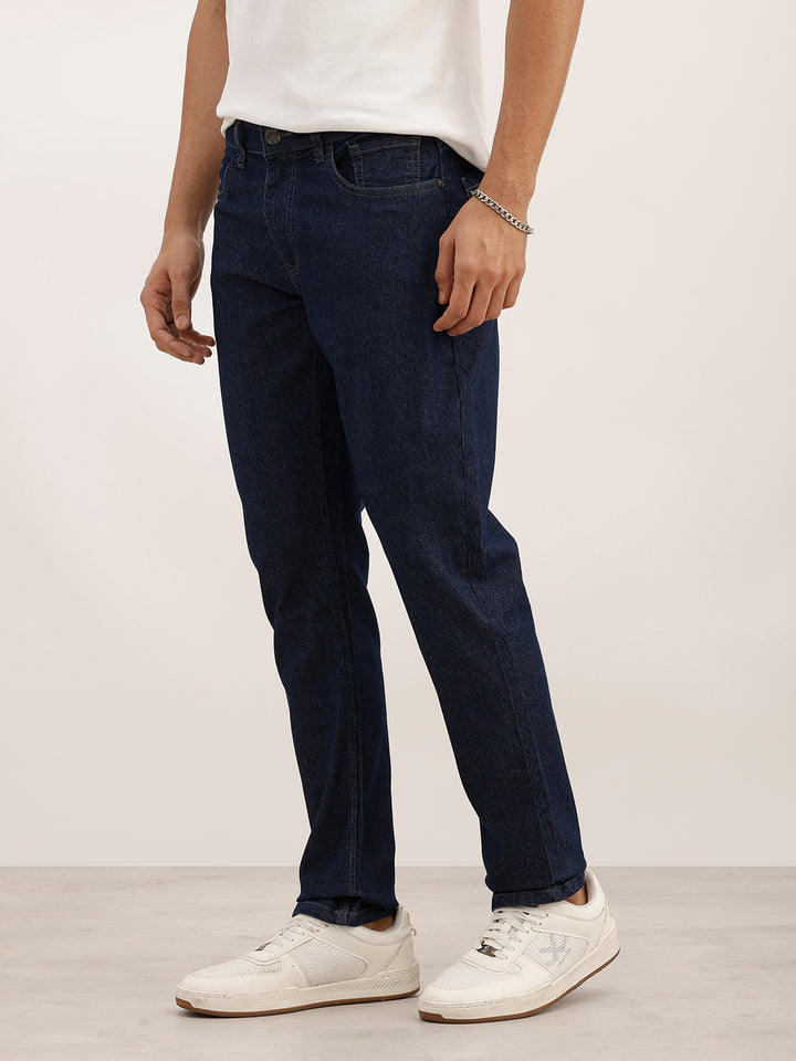 Solid Regular Fit Denim Jeans | Dark Blue